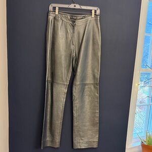 BCBG Max Azria Metallic Gray Leather Pants Size 8 Y2K Straight Leg